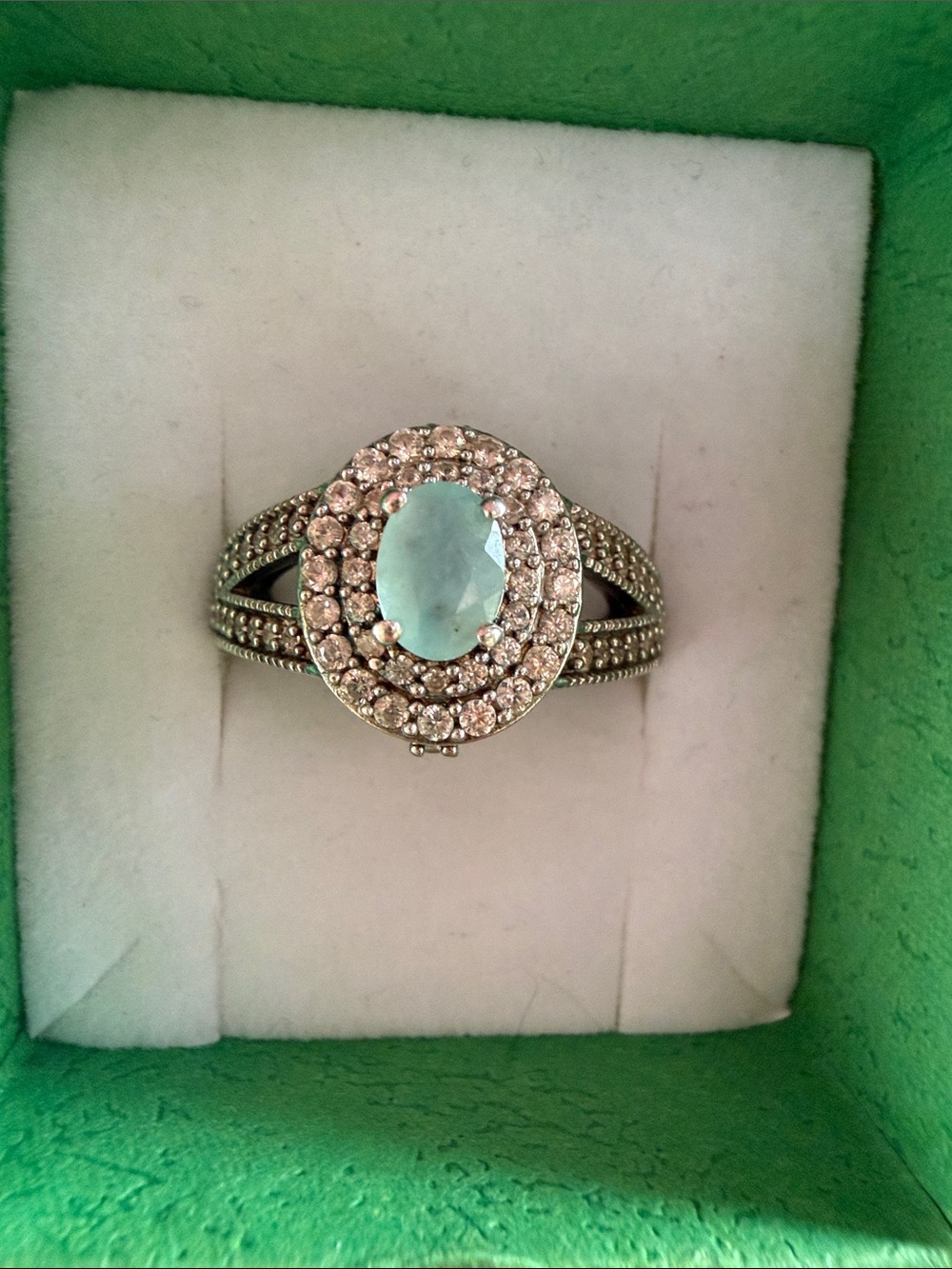 Grandidierite Paved Double Halo Split Shank Filigree Ring